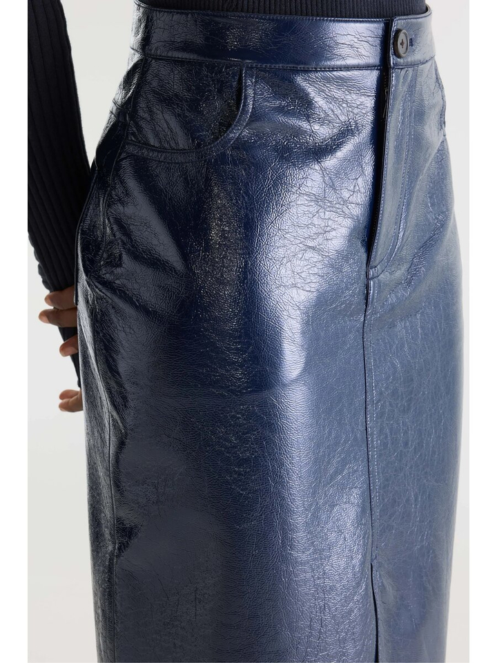 Blauwe lederlook rok Halina Bellerose