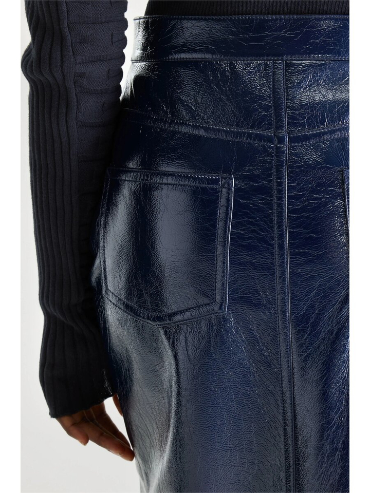 Blauwe lederlook rok Halina Bellerose