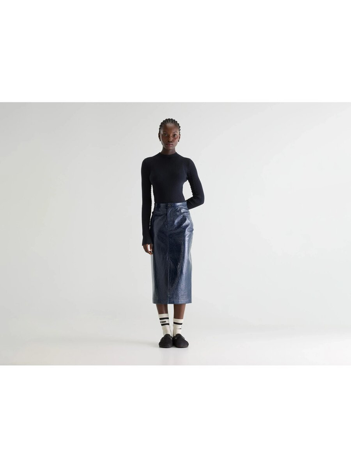 Blauwe lederlook rok Halina Bellerose