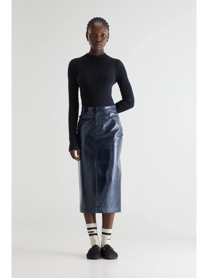 Blauwe lederlook rok Halina Bellerose