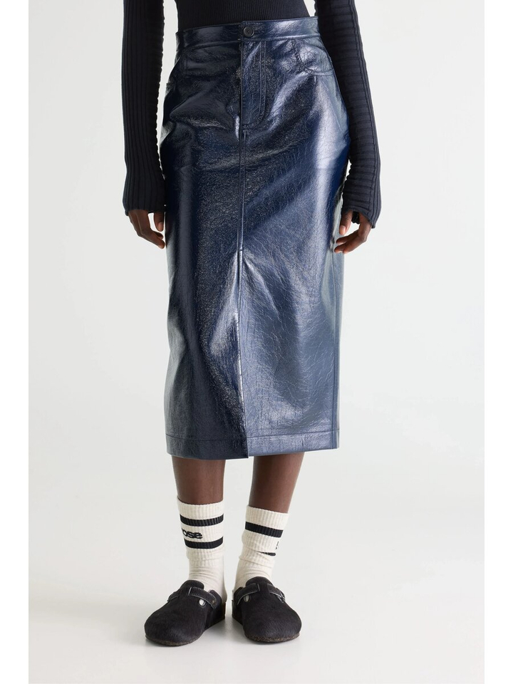 Blauwe lederlook rok Halina Bellerose