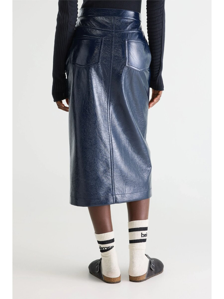 Blauwe lederlook rok Halina Bellerose