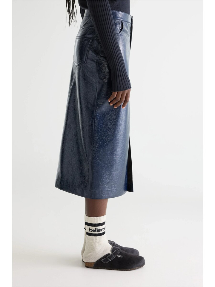 Blauwe lederlook rok Halina Bellerose