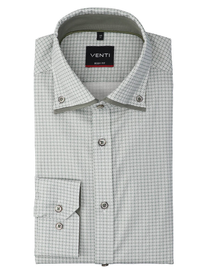 Groen en wit katoenen hemd (regular fit) in print met lange mouwen Venti