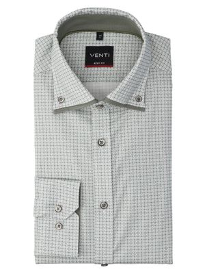 Groen en wit katoenen hemd (regular fit) in print met lange mouwen Venti
