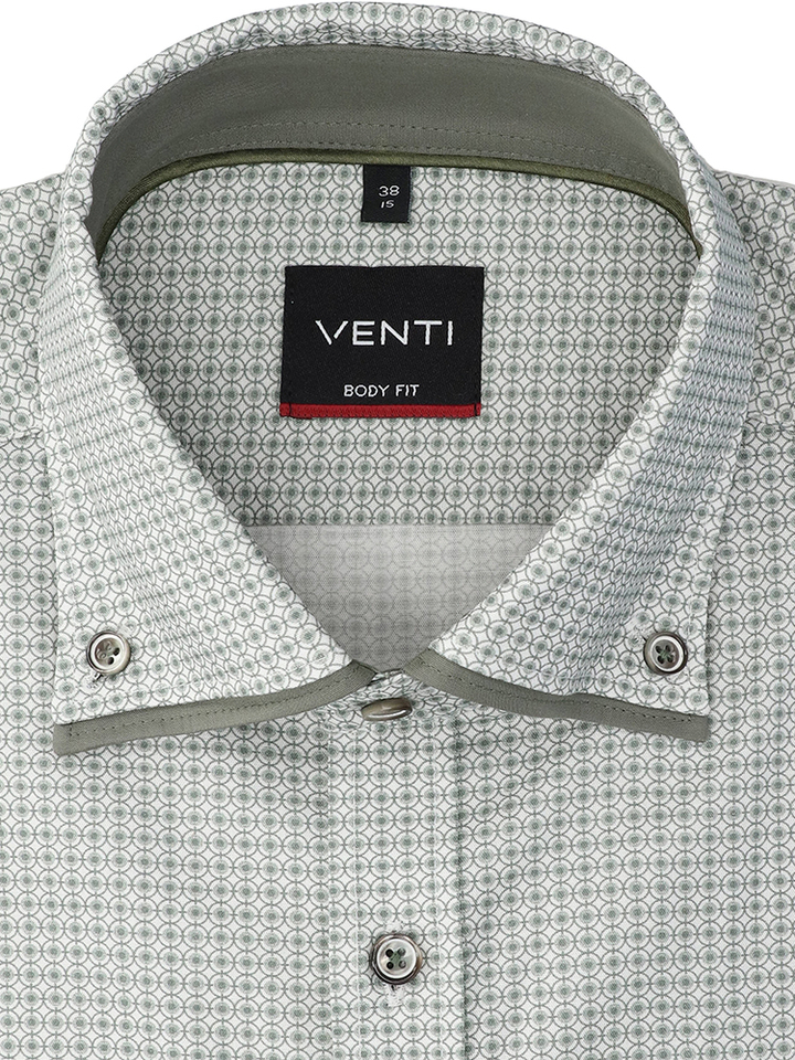 Groen en wit katoenen hemd (regular fit) in print met lange mouwen Venti