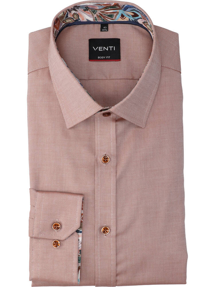 Bruin katoenen hemd (regular fit) met details en lange mouwen Venti