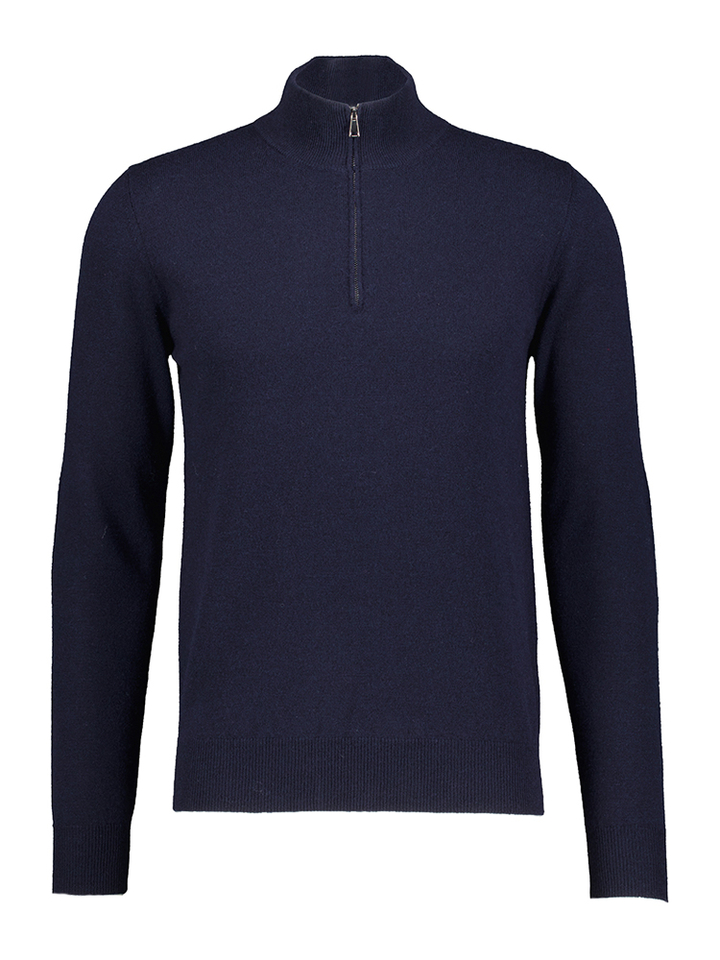 Donkerblauwe trui in merino wol met elleboog patch Altobello