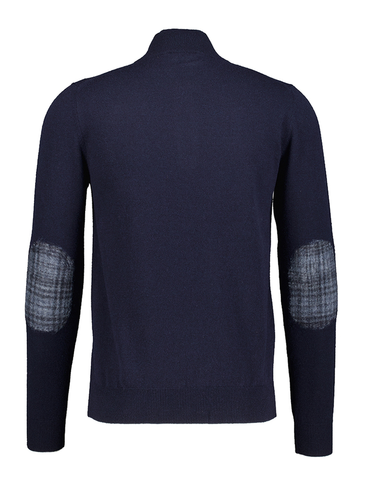 Donkerblauwe trui in merino wol met elleboog patch Altobello