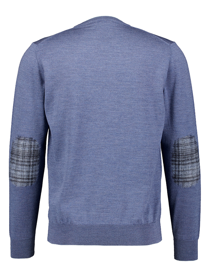 Jeansblauwe trui met detail aan de elleboog Altobello