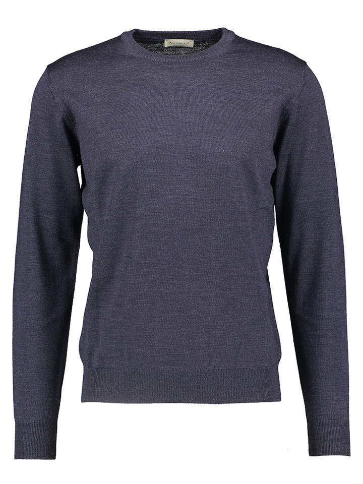 Blauwe trui in merino wol met patch op de elleboog Altobello