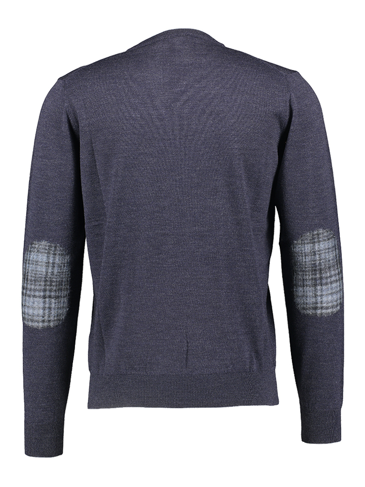 Blauwe trui in merino wol met patch op de elleboog Altobello