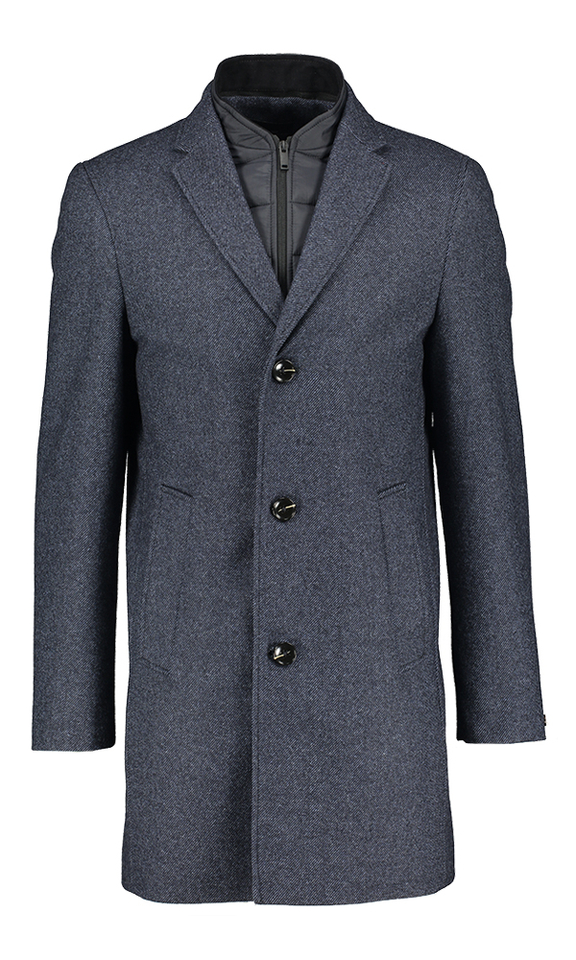 Blauwe wollen mantel met afneembare rits Mario Fiorenzo 