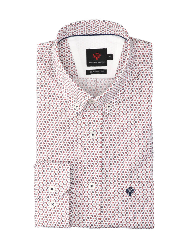 Fantasie wit katoenen hemd (regular fit) met details en lange mouwen Martin Maple