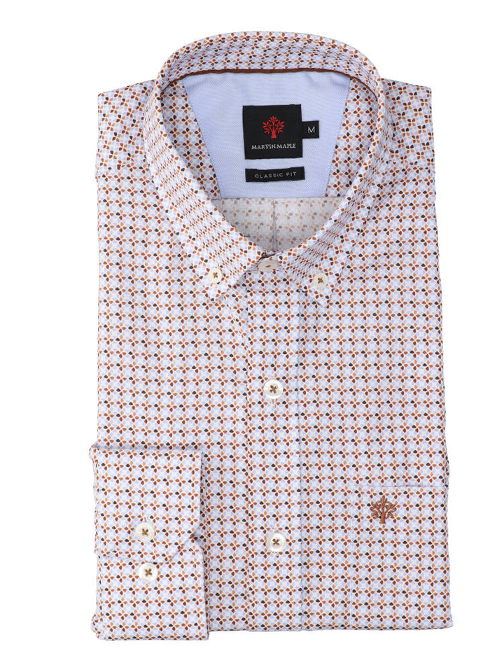 Roestbruin katoenen hemd (regular fit) met bloemen en lange mouwen Martine Maple
