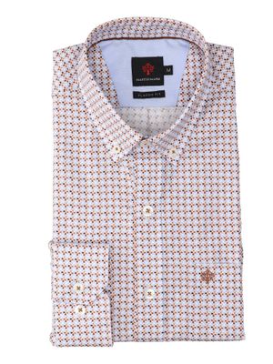 Roestbruin katoenen hemd (regular fit) met bloemen en lange mouwen Martine Maple