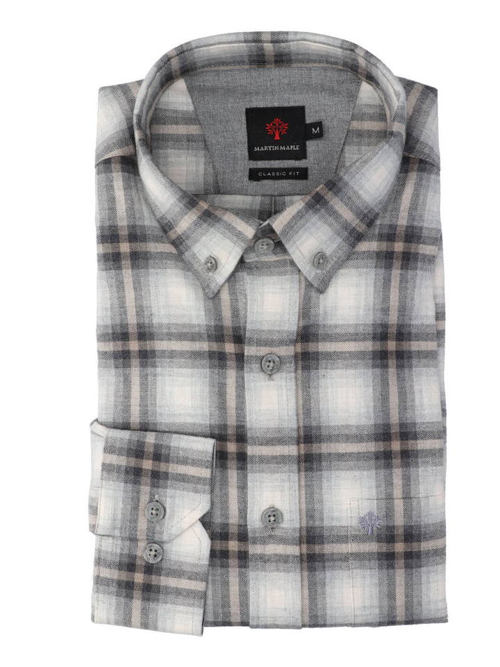 Beige katoenen hemd (regular fit) met ruiten en lange mouwen Martin Maple
