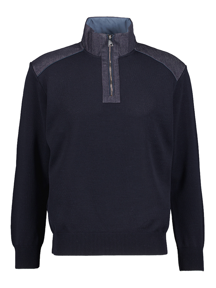 Donkerblauwe fijne wollen trui met korte rits Paul&Shark