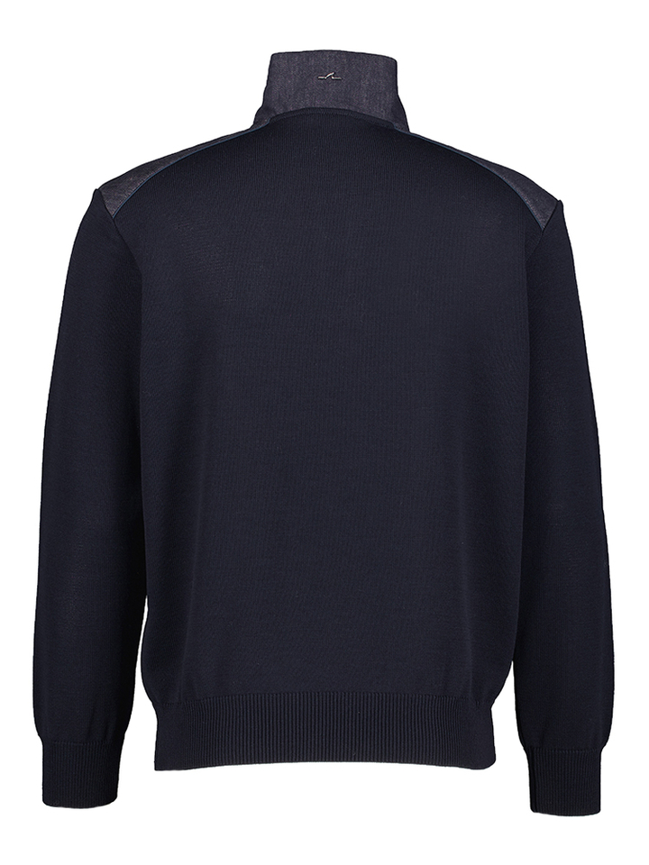 Donkerblauwe fijne wollen trui met korte rits Paul&Shark