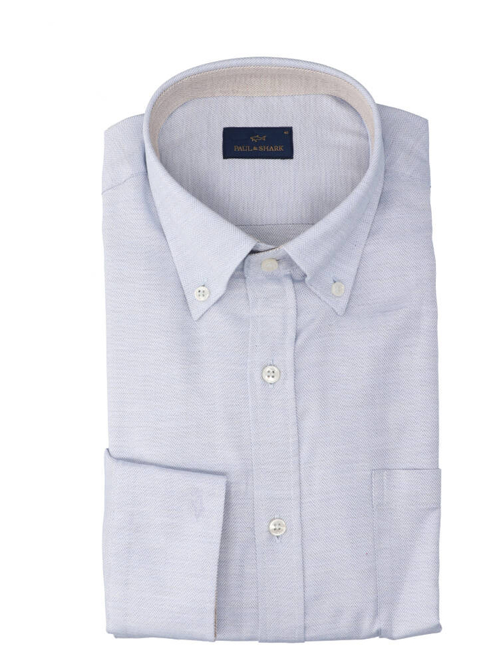 Lichtblauw katoenen hemd (regular fit) met visgraatmotief en lange mouwen Paul&Shark 