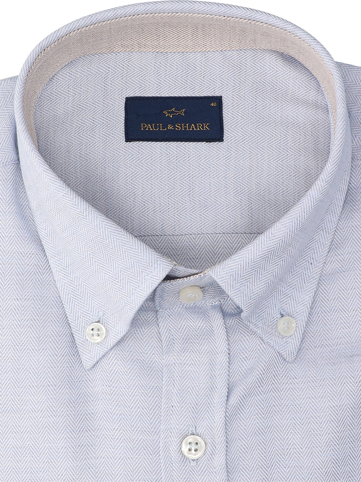Lichtblauw katoenen hemd (regular fit) met visgraatmotief en lange mouwen Paul&Shark 