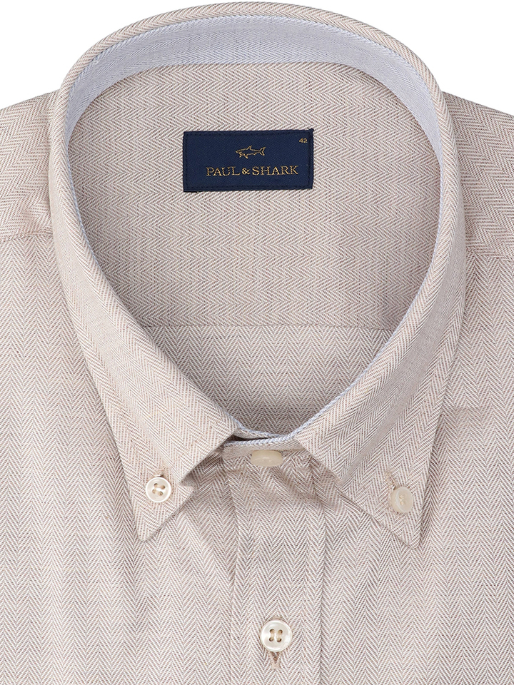 Beige katoenen hemd (slim fit) met visgraatmotief en lange mouwen Paul&Shark 