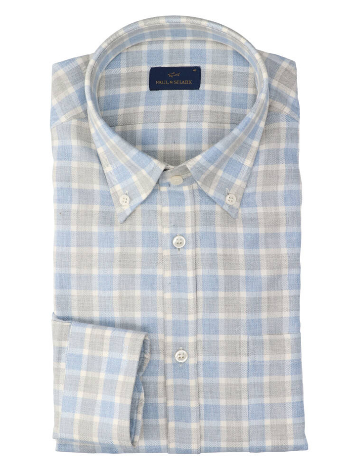 Blauw katoenen hemd (regular fit) met ruiten en lange mouwen Paul&Shark 