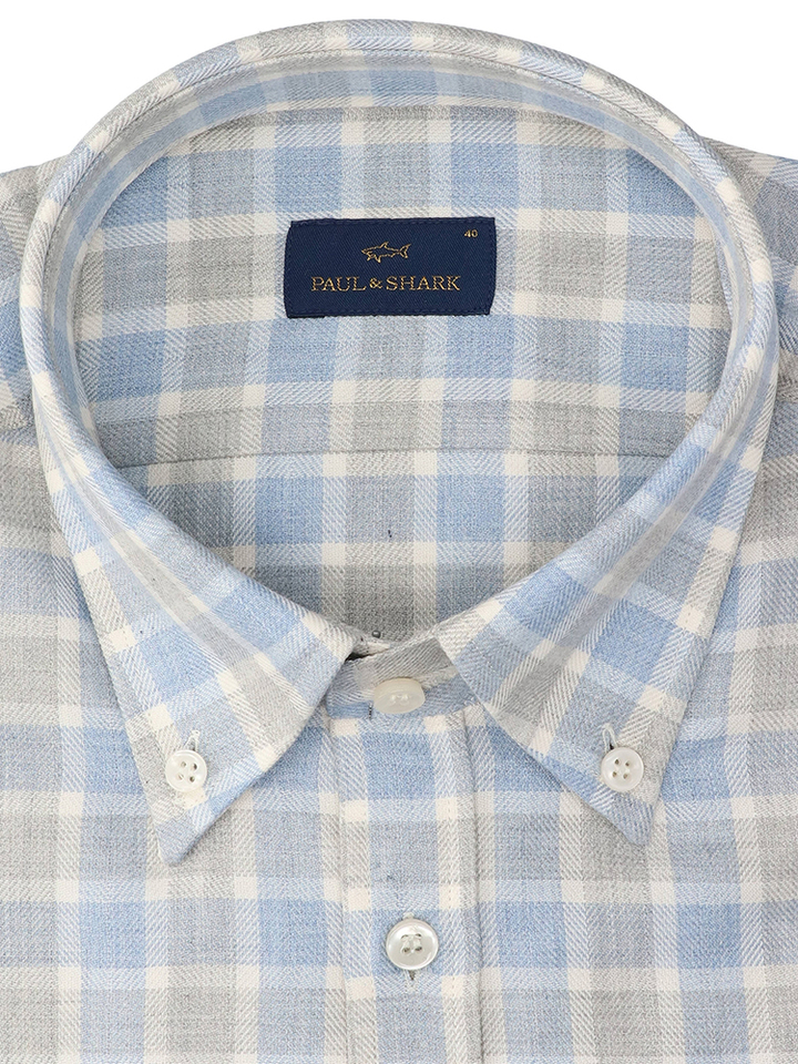 Blauw katoenen hemd (regular fit) met ruiten en lange mouwen Paul&Shark 