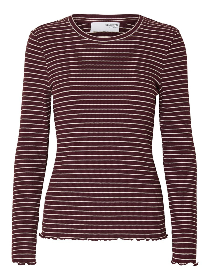 Bordeaux en wit gestreepte t-shirt met lange mouwen Selected