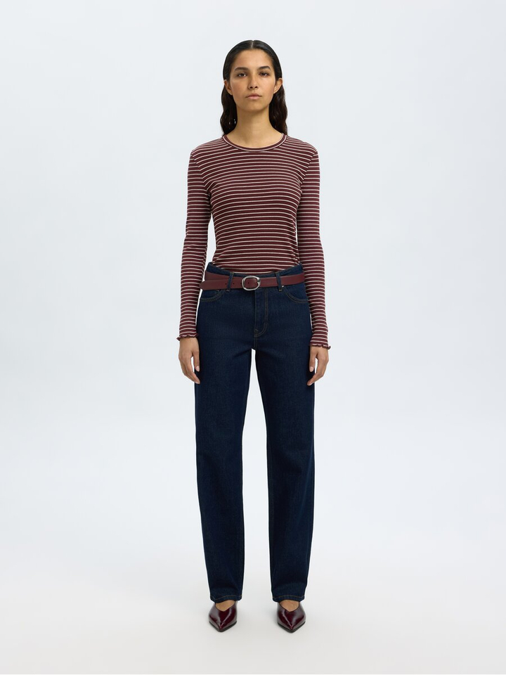 Bordeaux en wit gestreepte t-shirt met lange mouwen Selected