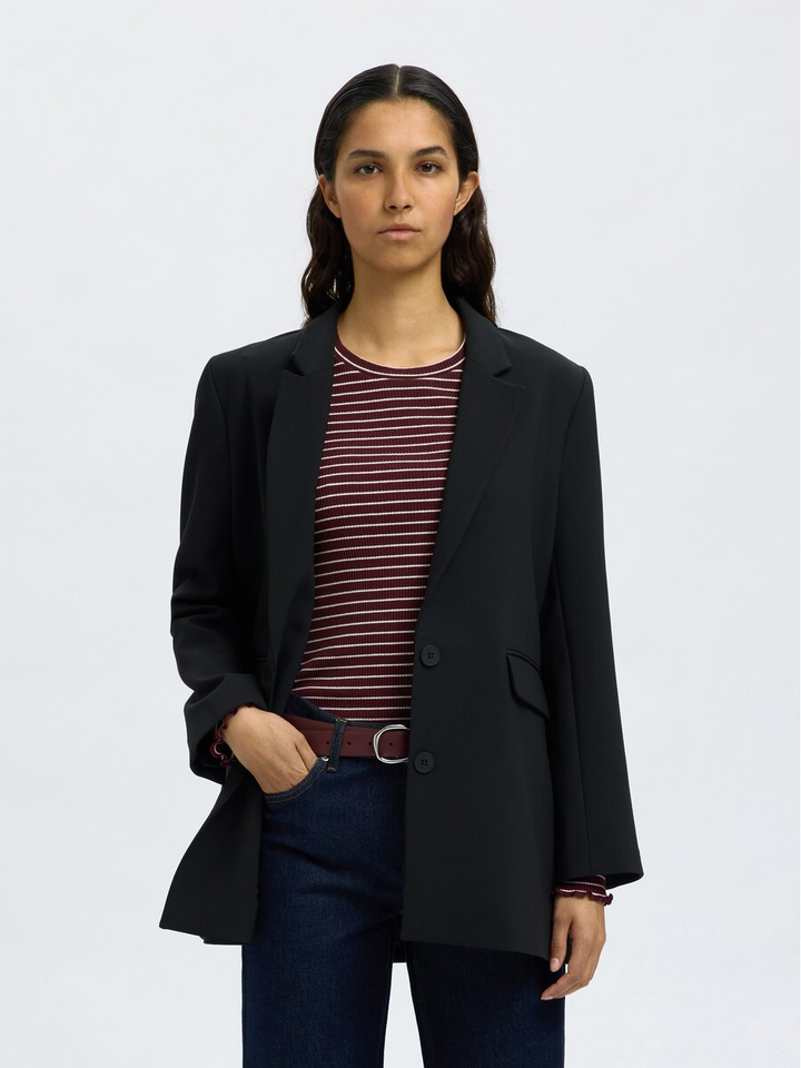 Bordeaux en wit gestreepte t-shirt met lange mouwen Selected