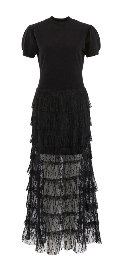 Zwart lang kleed met kanten rok Twinset Milano