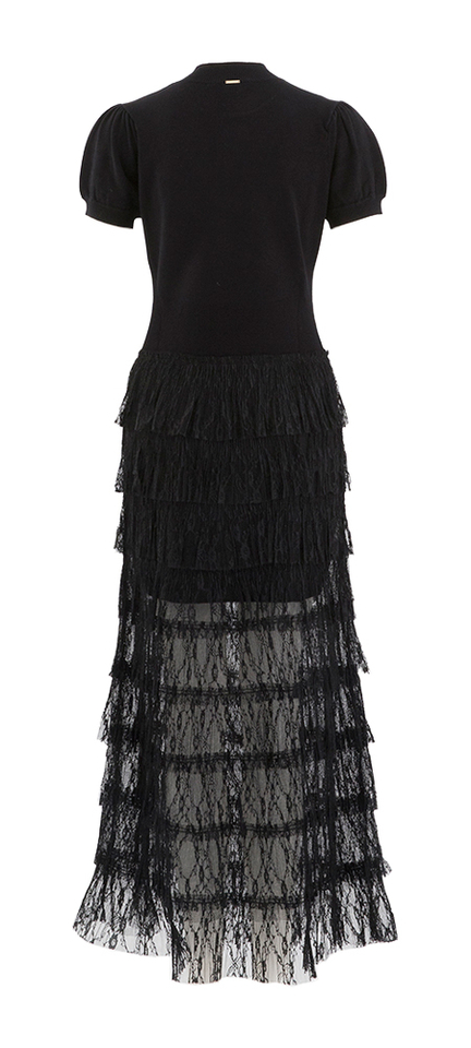 Zwart lang kleed met kanten rok Twinset Milano