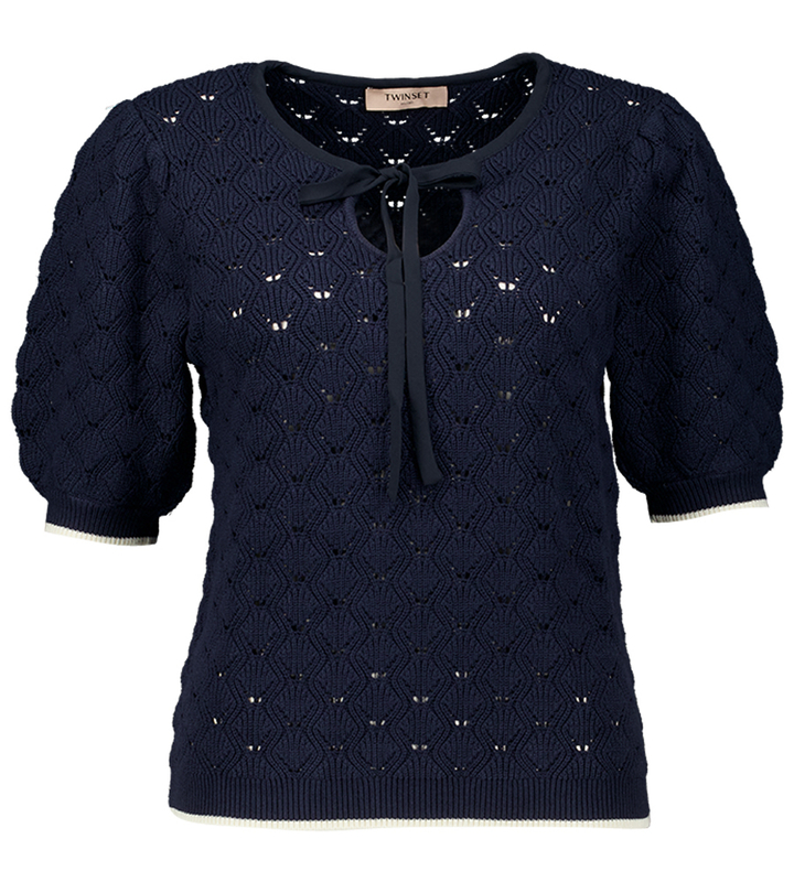 Donkerblauwe trui in gebreide structuur Twinset Milano 