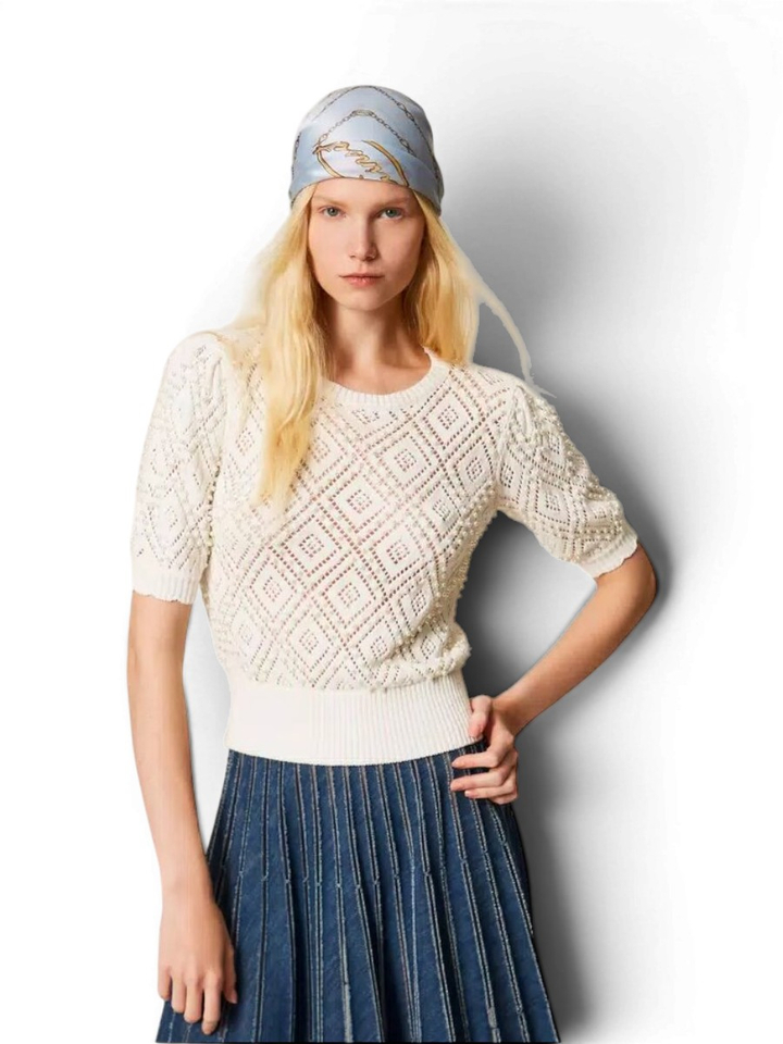 Ecru trui met parels Twinset
