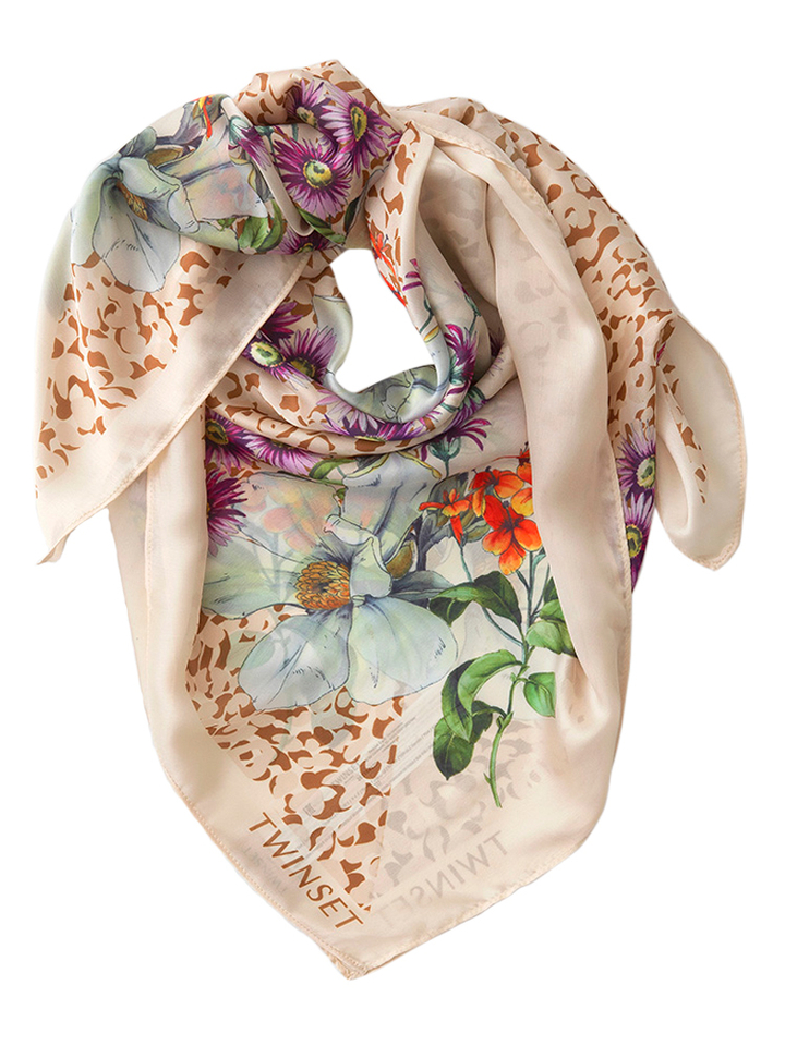 Beige sjaal met bloemenprint Twinset 