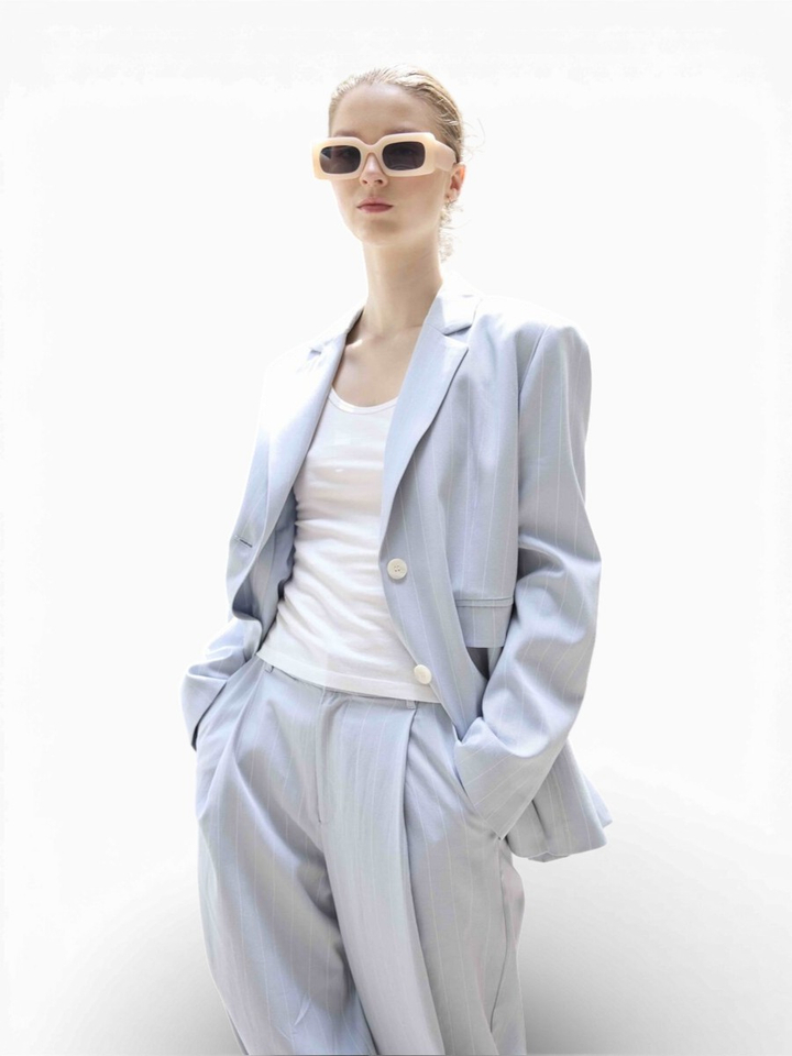 Blauwe gestreepte oversized blazer Eleh