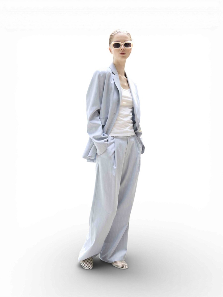 Blauwe gestreepte oversized blazer Eleh