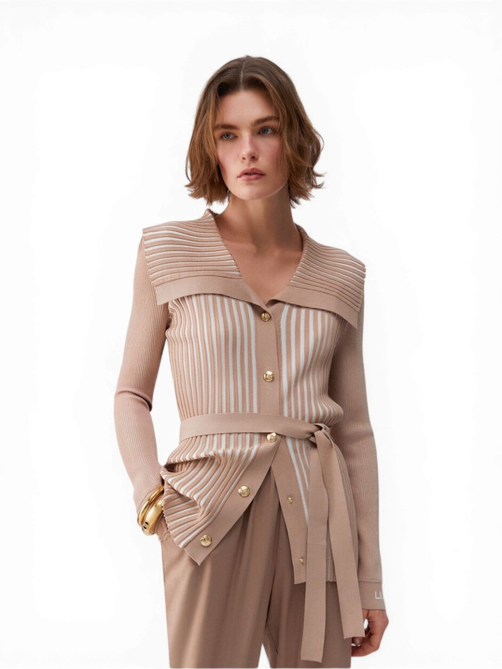 Beige en wit gestreepte gilet in ribbel Liu Jo 