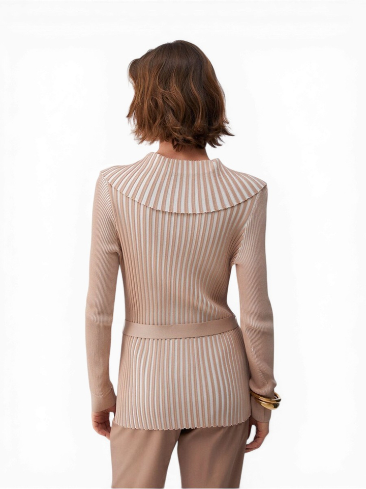 Beige en wit gestreepte gilet in ribbel Liu Jo 