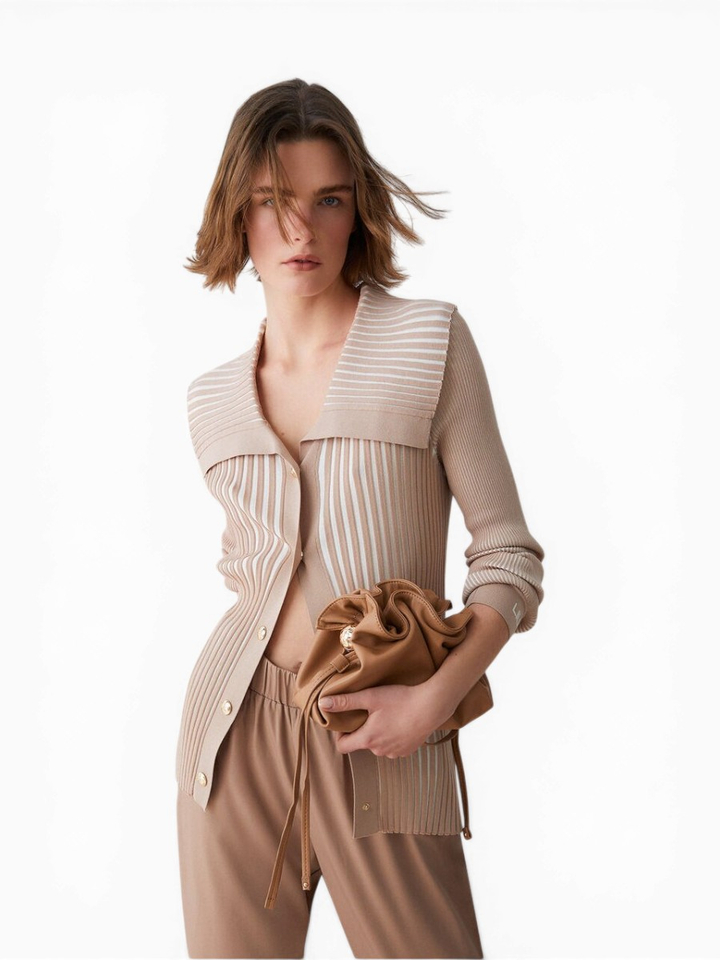 Beige en wit gestreepte gilet in ribbel Liu Jo 