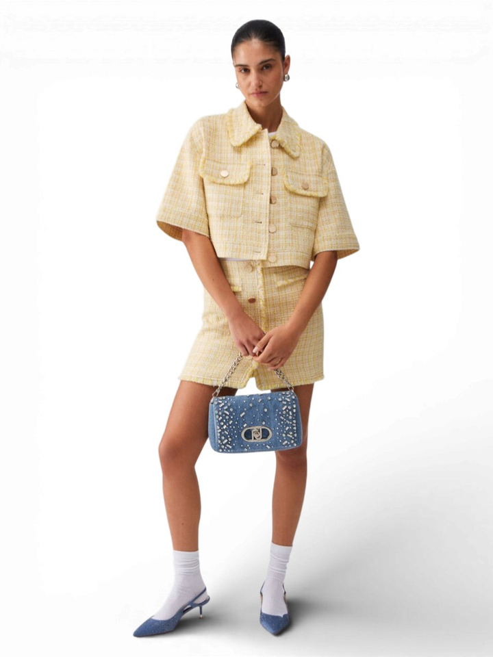 Geelkleurige korte jas van bouclé-stof Liu Jo 