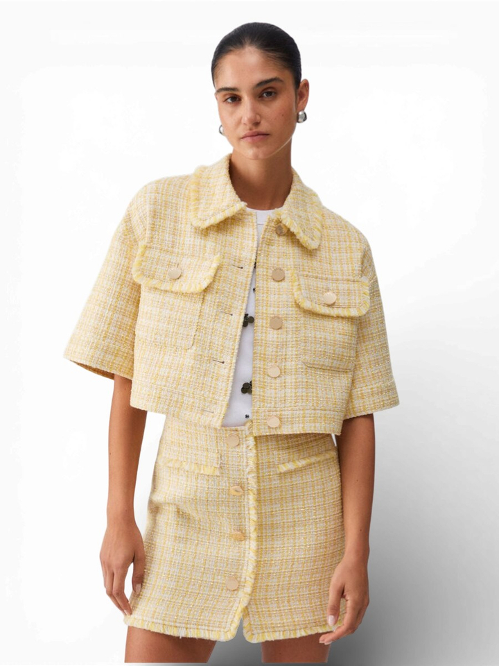 Geelkleurige korte jas van bouclé-stof Liu Jo 