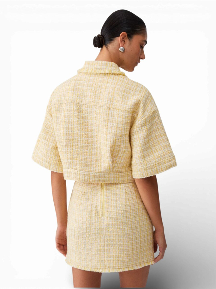 Geelkleurige korte jas van bouclé-stof Liu Jo 