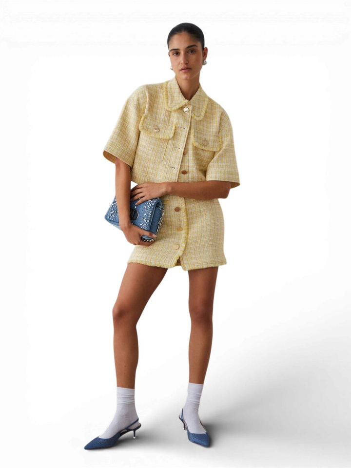 Geelkleurige korte jas van bouclé-stof Liu Jo 