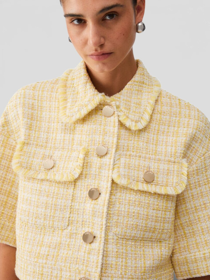 Geelkleurige korte jas van bouclé-stof Liu Jo 