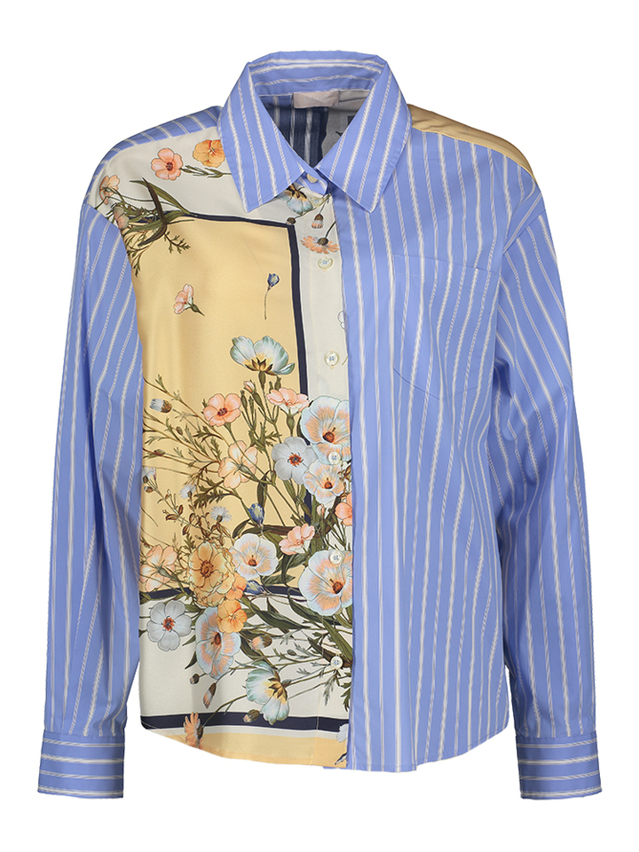 Blauw gestreepte bloes met bloemenprint Liu Jo 