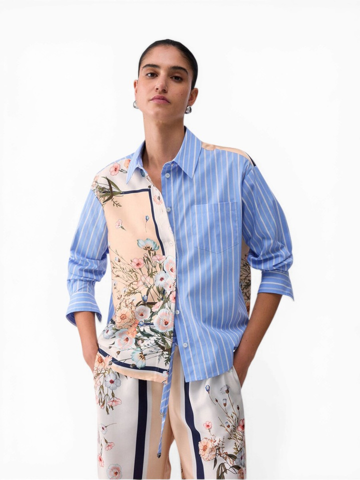 Blauw gestreepte bloes met bloemenprint Liu Jo 