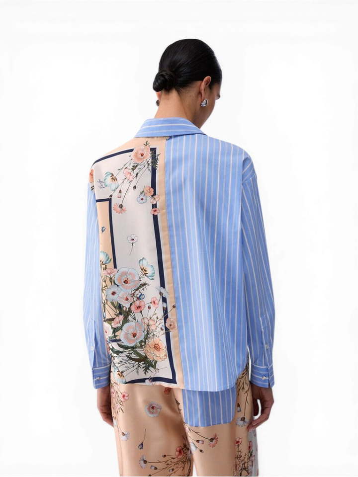 Blauw gestreepte bloes met bloemenprint Liu Jo 