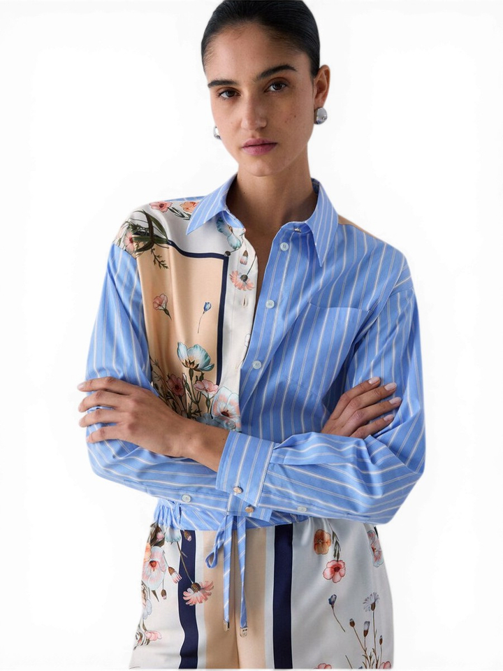 Blauw gestreepte bloes met bloemenprint Liu Jo 